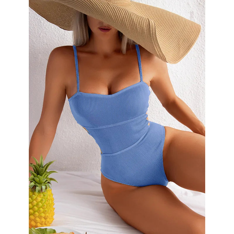 Women's One Piece Solid Swimwear with Side Cut-outs
