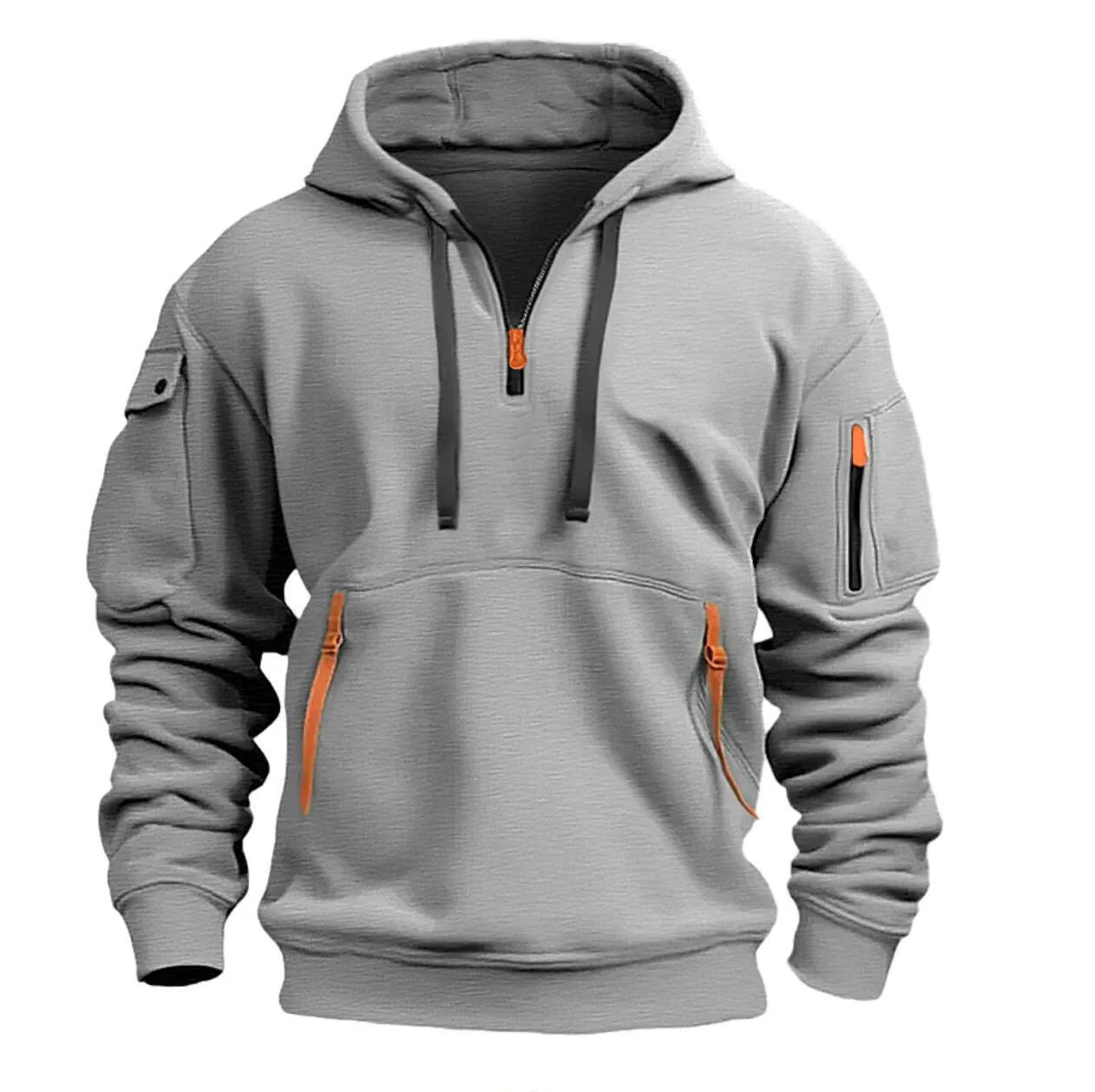 Men's Multi Pocket Zipper Fleece Hooded Sweatshirt