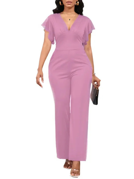 solid color dark V-neck women's jumpsuit