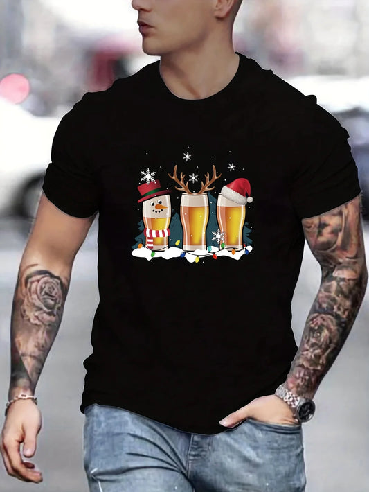 Men's Beer and Deer antler Christmas T-shirt