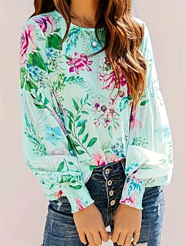 Women's Floral Loose Long Sleeve Top