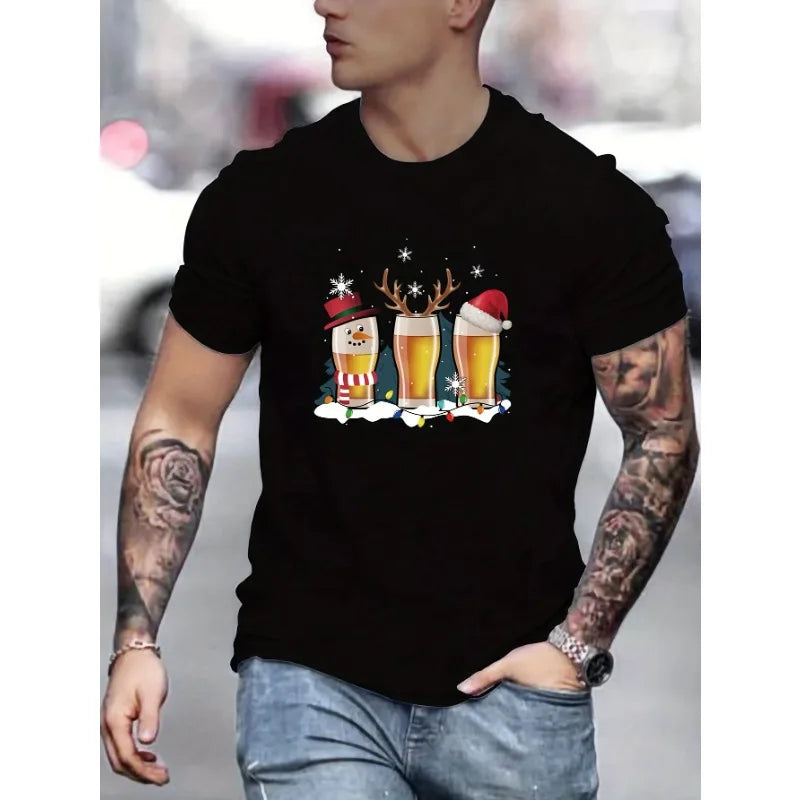 Men's Beer and Deer antler Christmas T-shirt