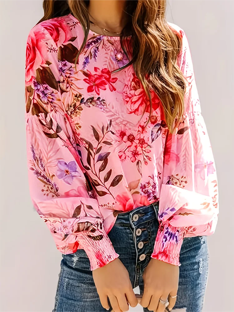 Women's Floral Loose Long Sleeve Top