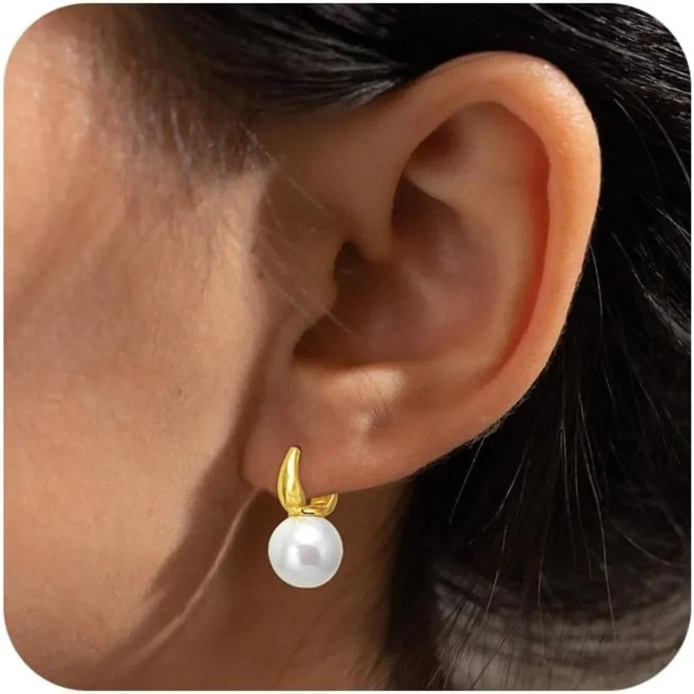 Dainty Gold Pearl Earrings for Women