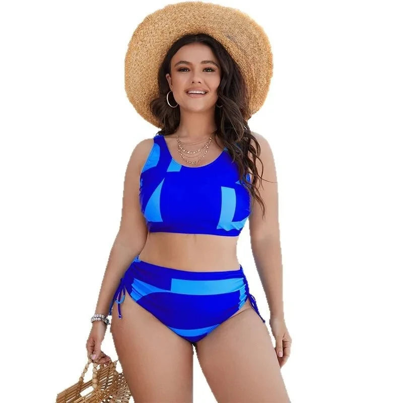 Color Blocked Plus Size Split Swimsuit for Women