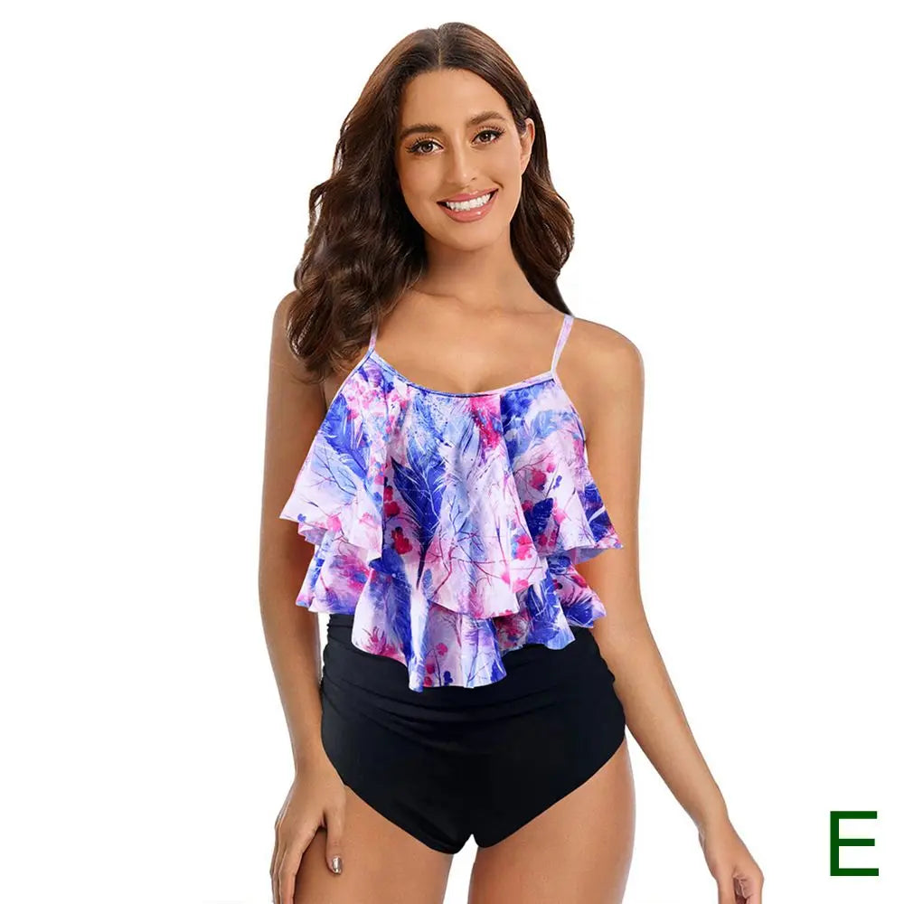 Women's Ruffled Tankini High Waisted Set