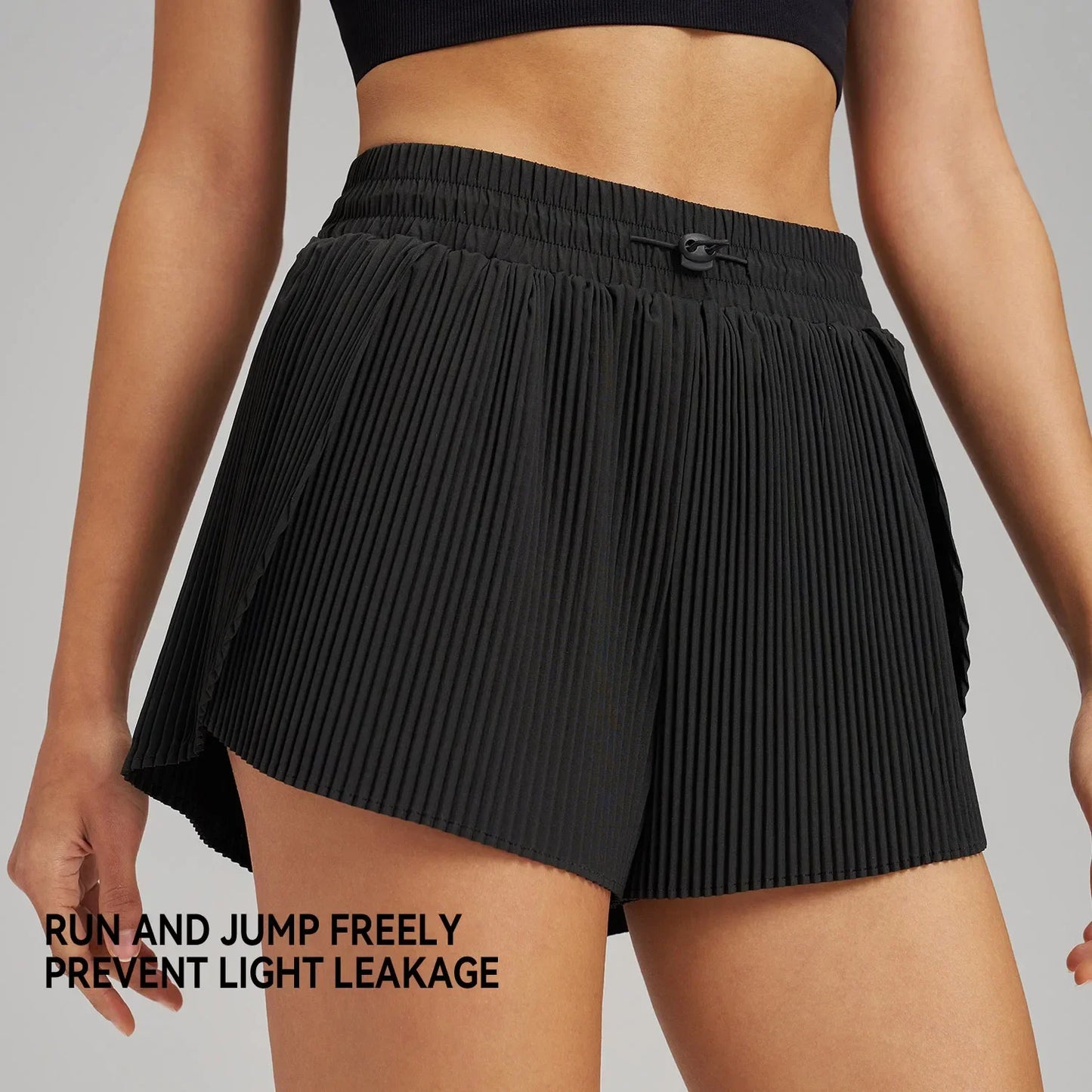 Women's Pleated Fitness Shorts with Pocket
