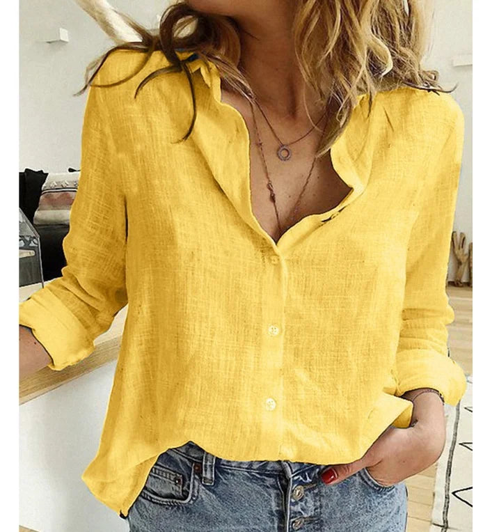 Women Casual Long Sleeve Cotton Linen Loose Shirt