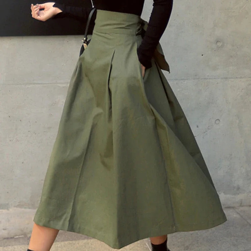 Women's High Waist Solid Skirt with Bow