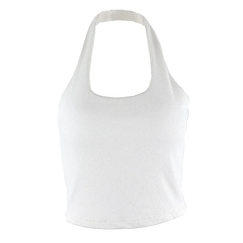 Women's White Halter Backless Tank Tops