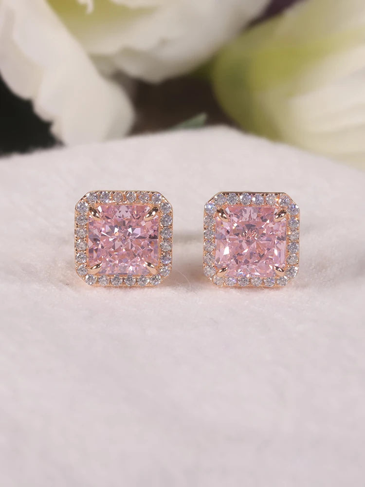 Women's Sterling Silver Pink Halo Earrings