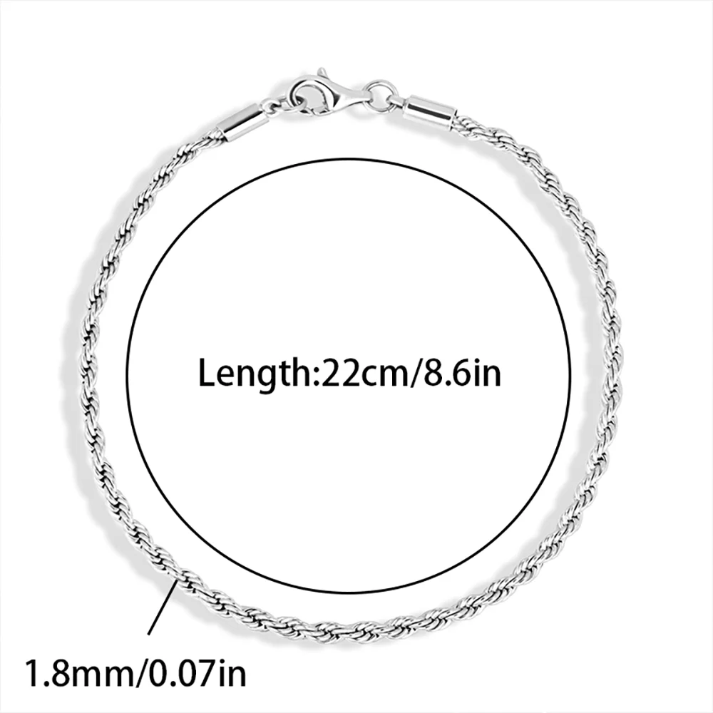 Sterling Silver Braided Rope Ankle Bracelets for Men and Women
