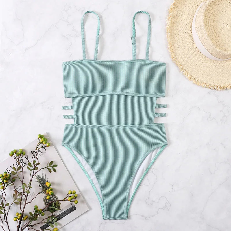 Women's One Piece Solid Swimwear with Side Cut-outs