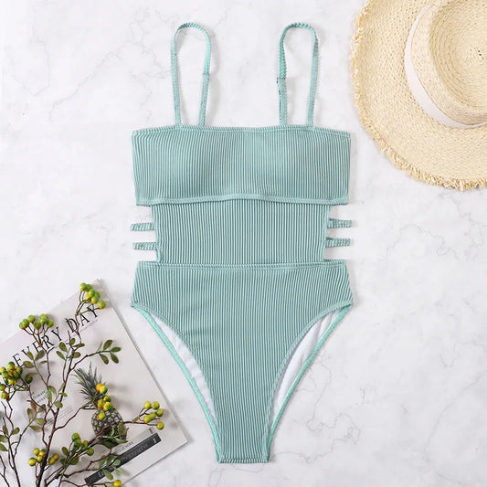 Women's One Piece Solid Swimwear with Side Cut-outs