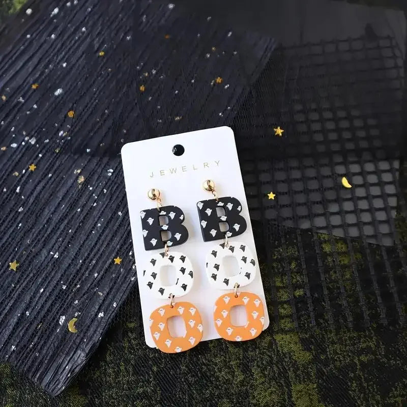 Creative Ghost Print BOO Halloween Acrylic Dangle Earrings for Women