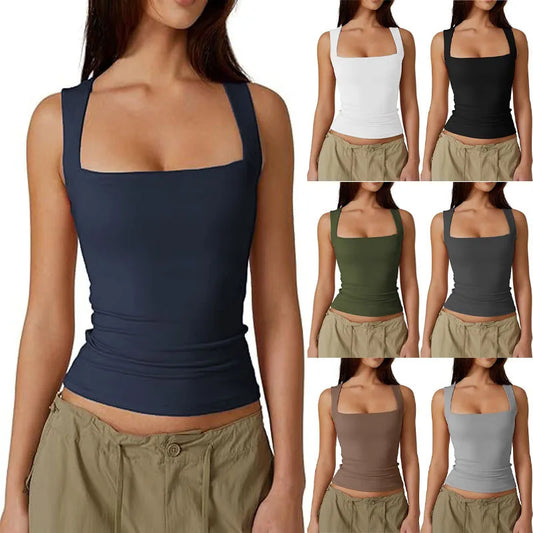 Women's Square Neck Slim Fit Sleeveless Top