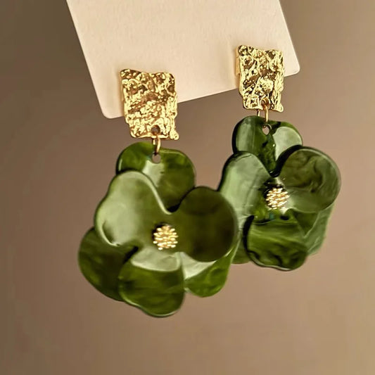 Vintage Acrylic Flower Petal Pendant Earrings For Women