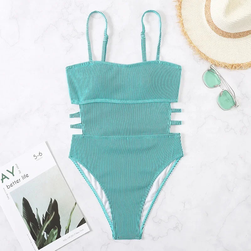 Women's One Piece Solid Swimwear with Side Cut-outs