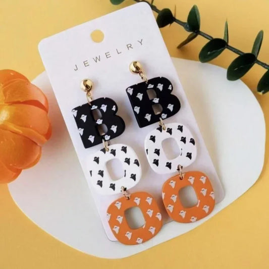 Creative Ghost Print BOO Halloween Acrylic Dangle Earrings for Women
