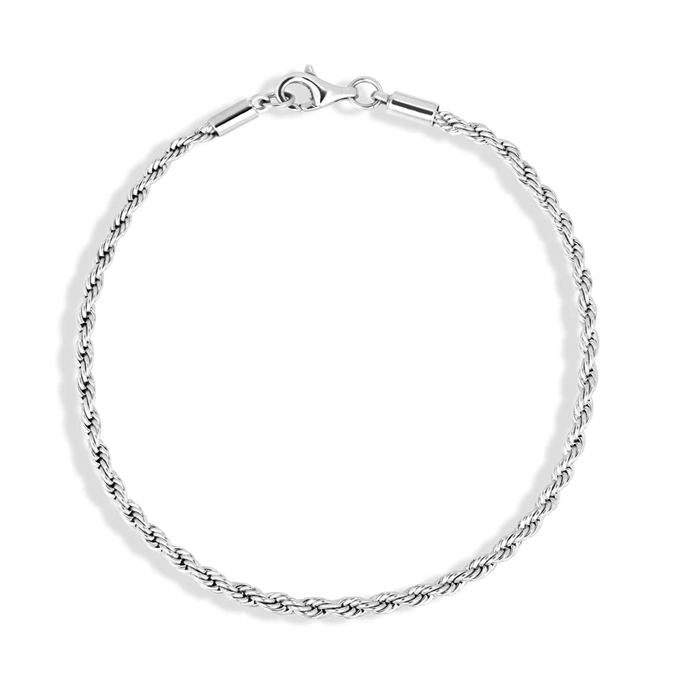 Sterling Silver Braided Rope Ankle Bracelets for Men and Women