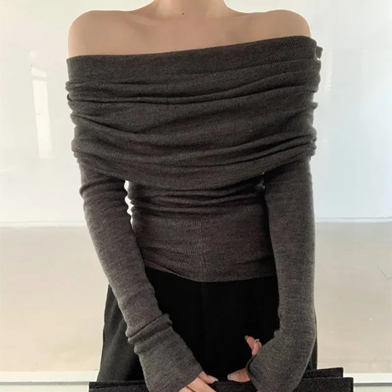 Women's Sexy Long Sleeve Off-shoulder Sweater