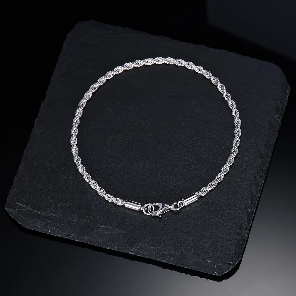 Sterling Silver Braided Rope Ankle Bracelets for Men and Women