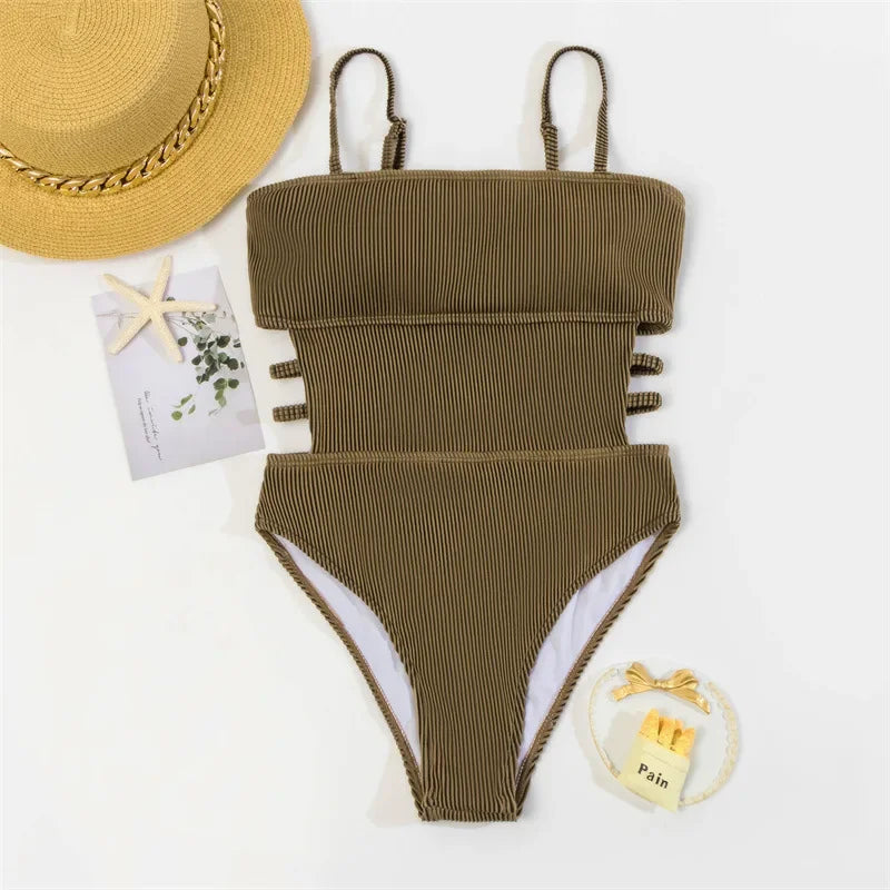 Women's One Piece Solid Swimwear with Side Cut-outs