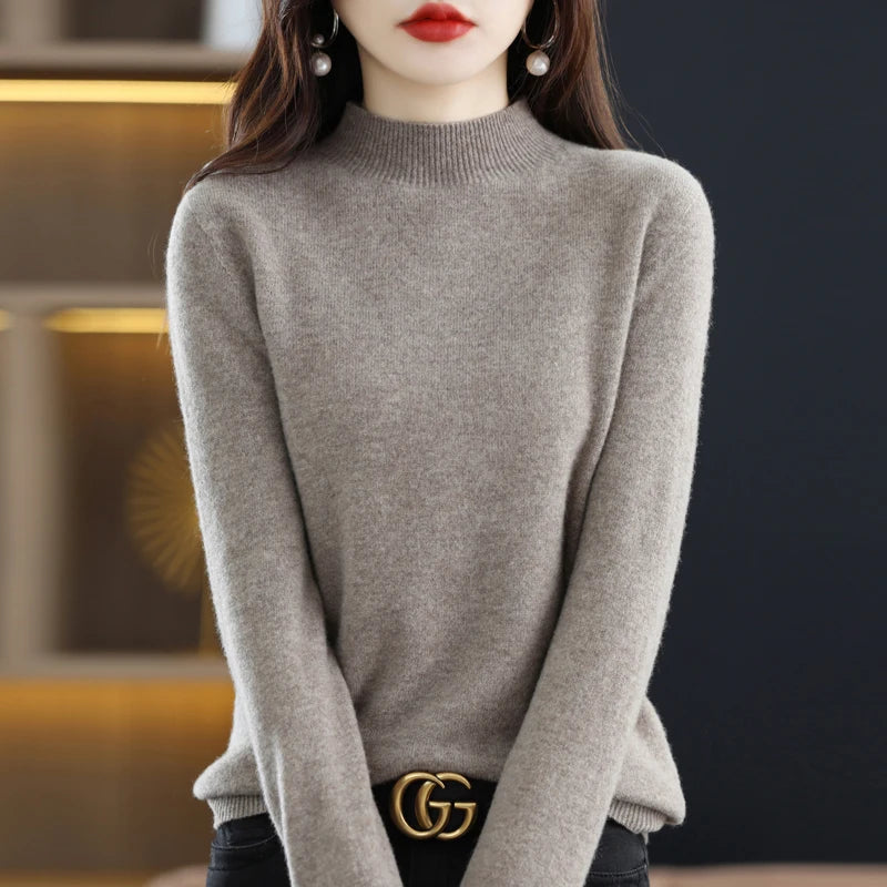 Women's Casual 100% Pure Wool Half-neck Pullover Cashmere Sweater