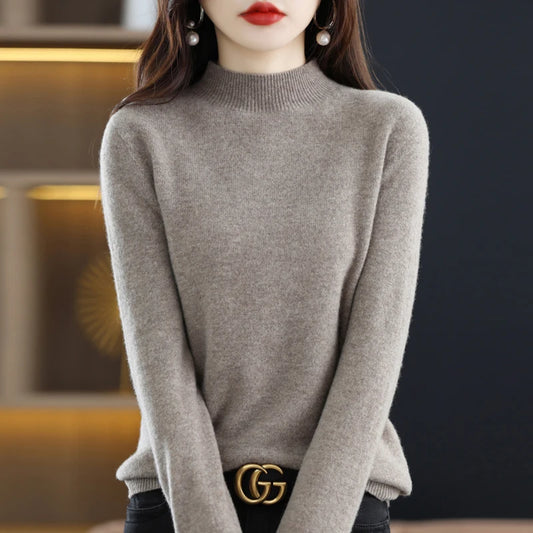 Women's Casual 100% Pure Wool Half-neck Pullover Cashmere Sweater