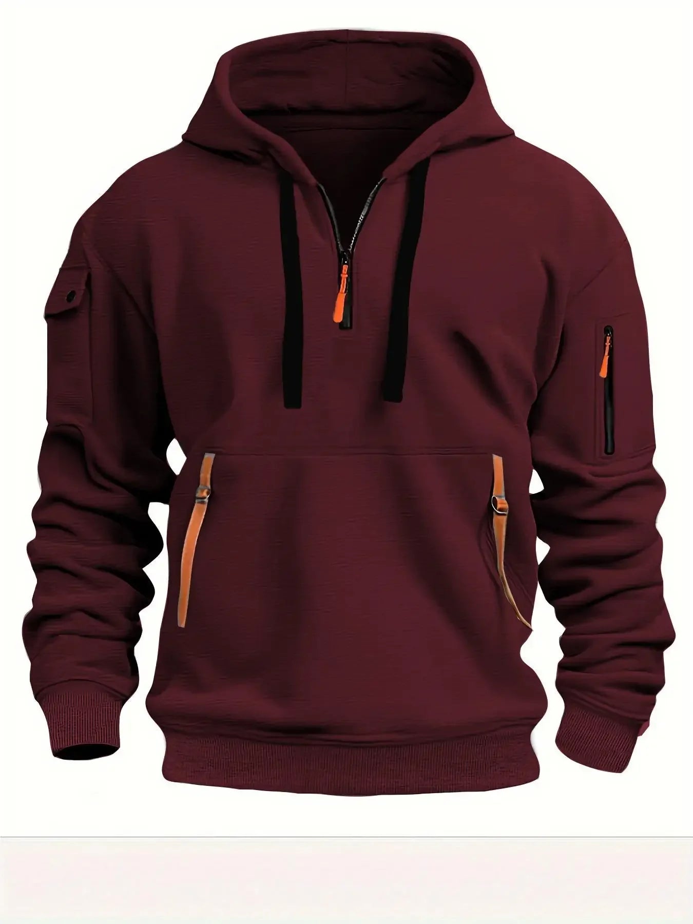 Men's Multi Pocket Zipper Fleece Hooded Sweatshirt