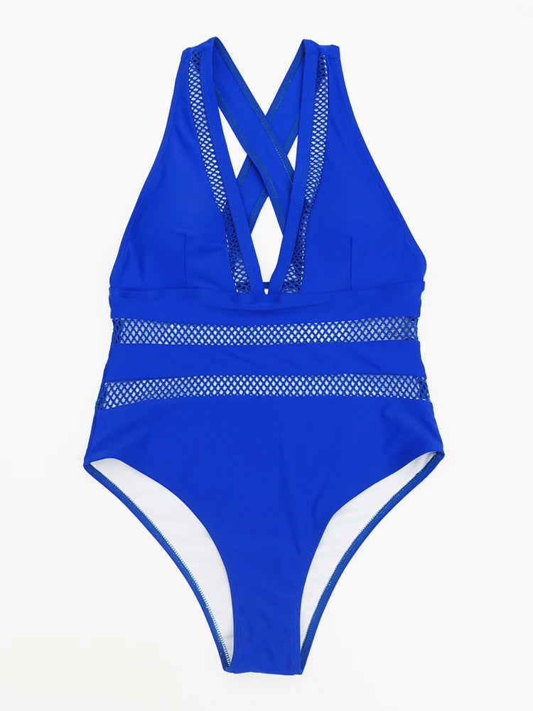 Women's Mesh One Piece Patchwork Swimwear