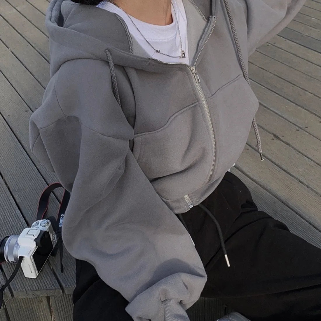 Women's Casual Oversized Full Zip Hooded Sweatshirt