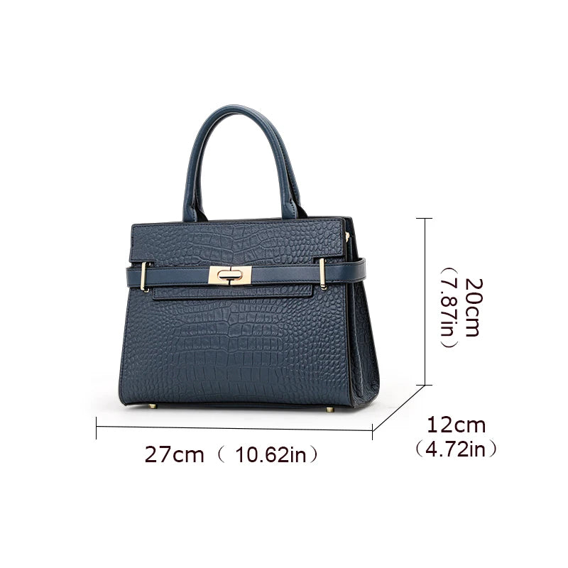 Aidrani Light Luxury Crocodile Genuine Blue Leather Women's Bag