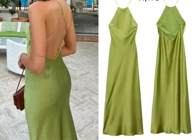 Women's Dress Silk-Satin Sleeveless Dress