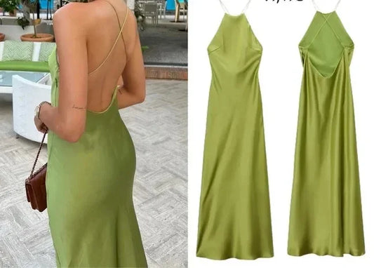 Women's Dress Silk-Satin Sleeveless Dress