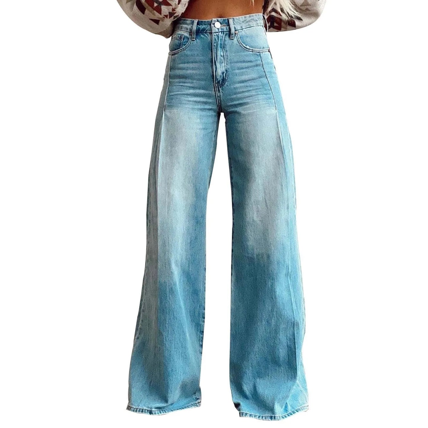 Women's Vintage Jeans Irregular High Waist Slimming Wide Leg