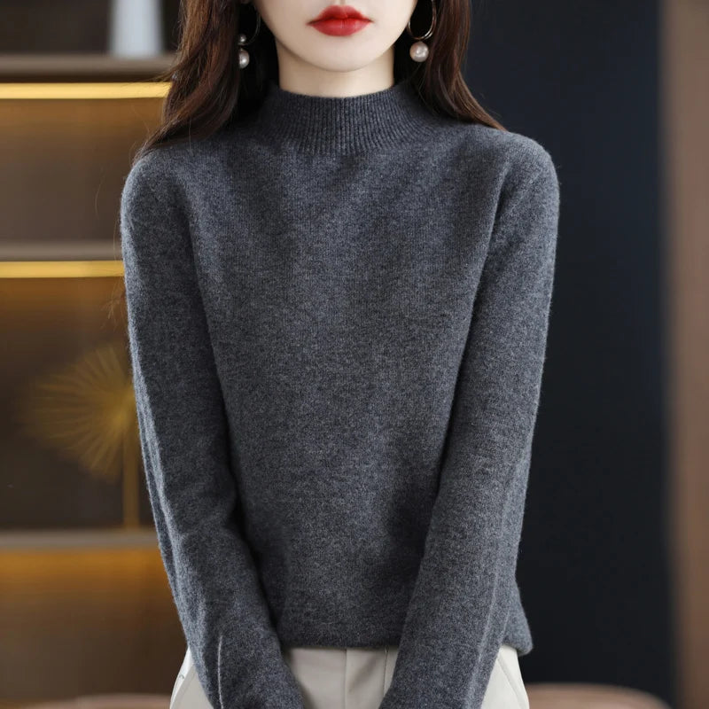 Women's Casual 100% Pure Wool Half-neck Pullover Cashmere Sweater