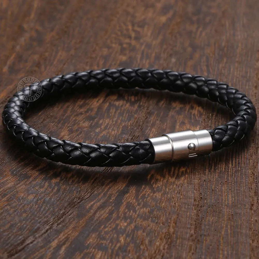 Black Brown Braided Rope Leather Bracelet For Men Women
