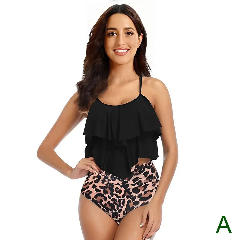 Women's Ruffled Tankini High Waisted Set