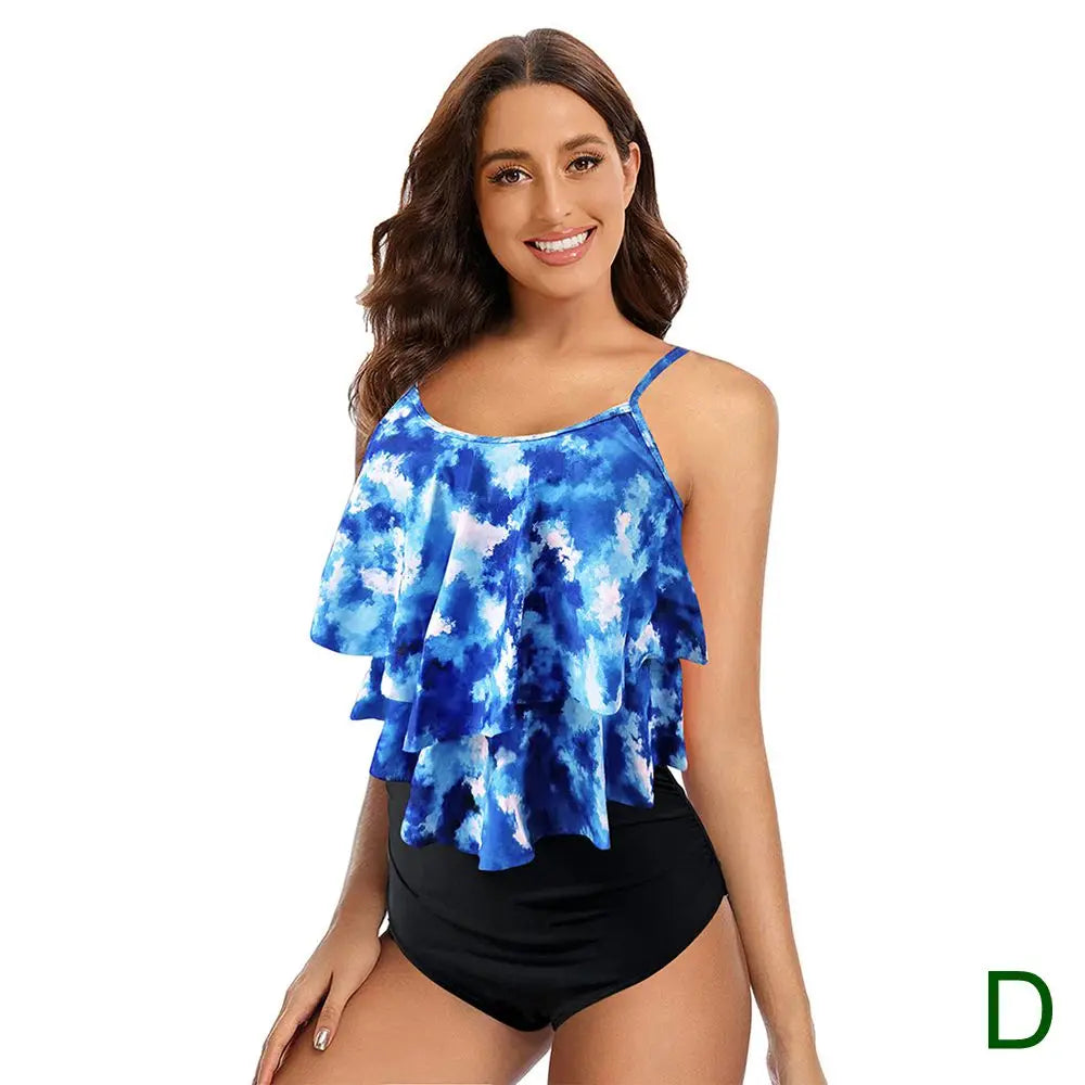 Women's Ruffled Tankini High Waisted Set