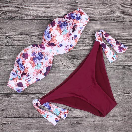 Women's Bikini Push Up Halter Floral Brazilian Bathing Suit