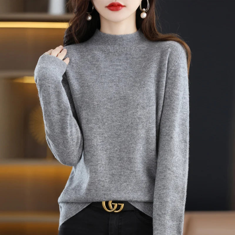Women's Casual 100% Pure Wool Half-neck Pullover Cashmere Sweater