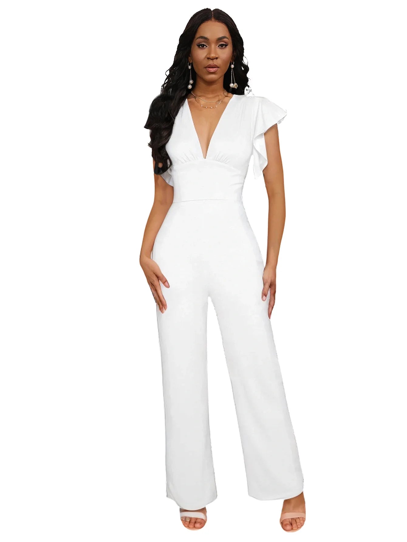 solid color dark V-neck women's jumpsuit