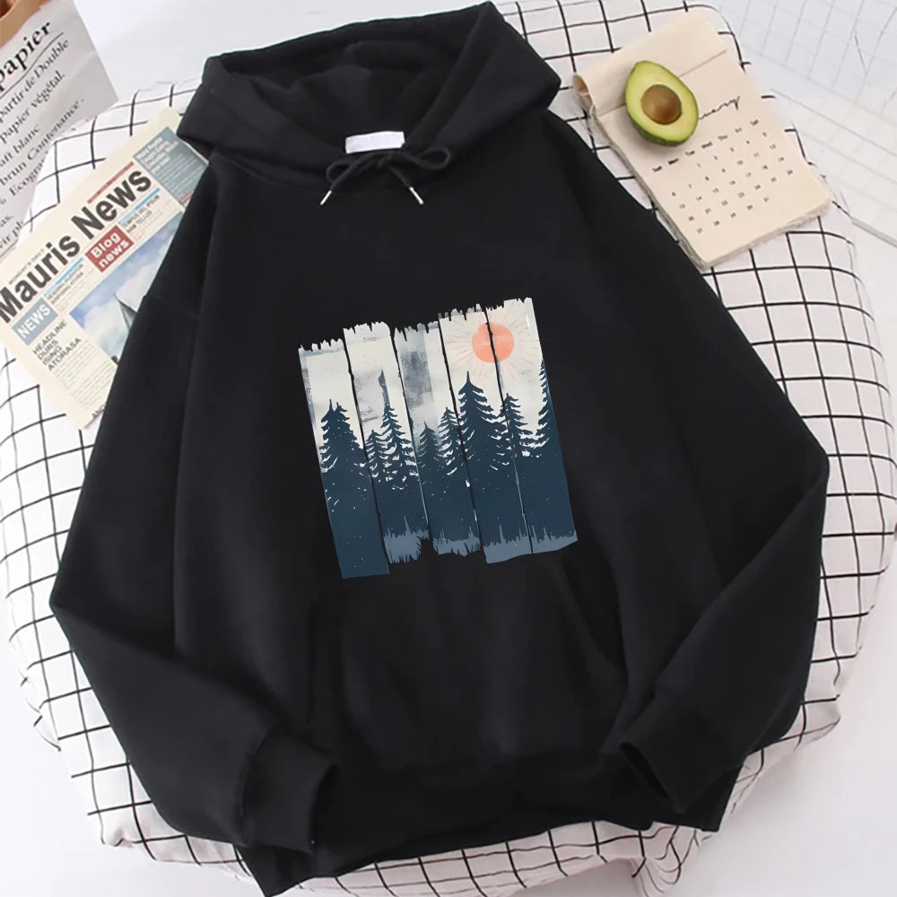 Forest Sunset Landscape Black Hoodie