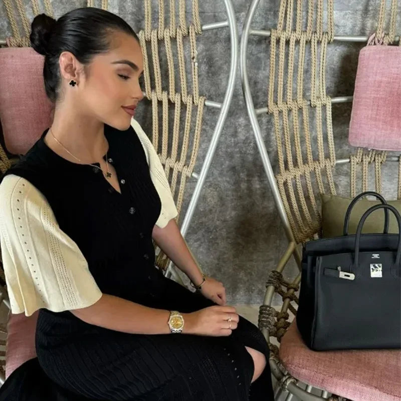 Women's Elegant Knitted Short Sleeve Dress