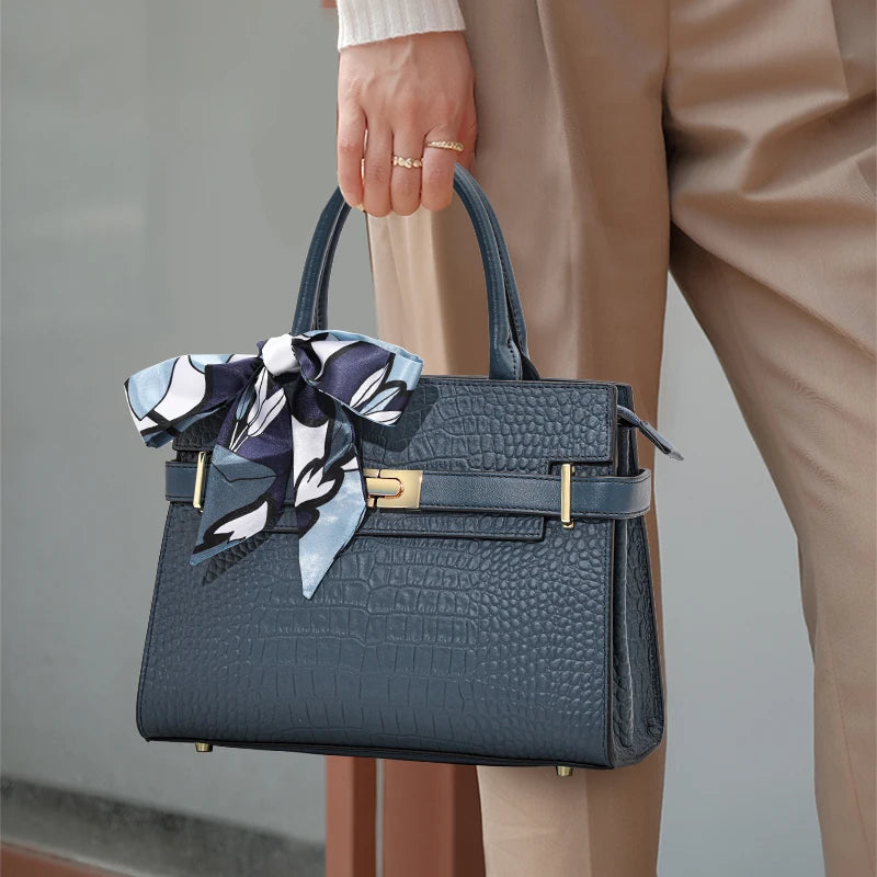 Aidrani Light Luxury Crocodile Genuine Blue Leather Women's Bag