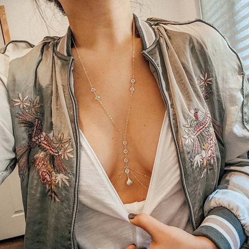 Simple Gold Double Layered Chest Chain for Women  Color