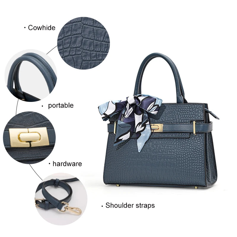 Aidrani Light Luxury Crocodile Genuine Blue Leather Women's Bag