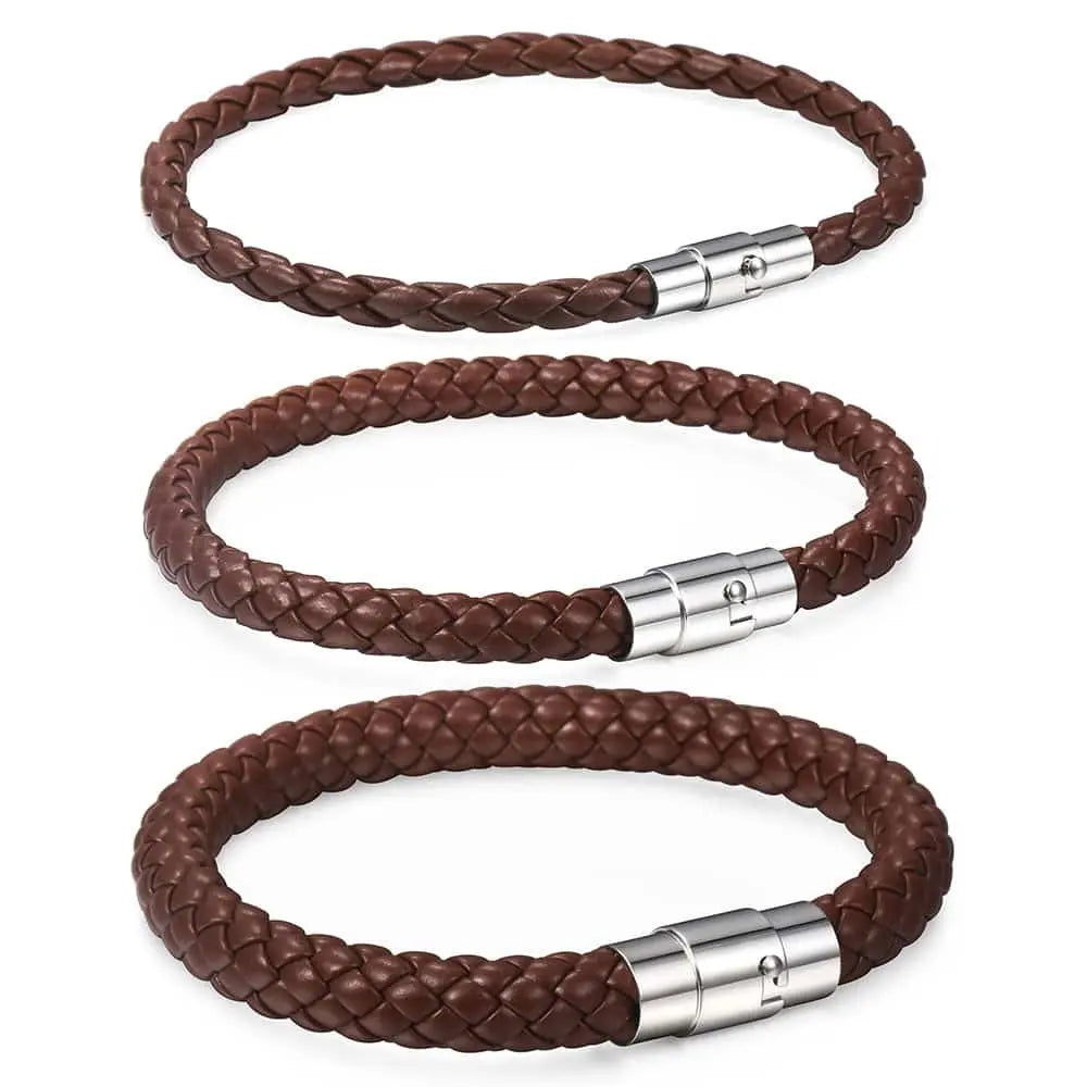 Black Brown Braided Rope Leather Bracelet For Men Women