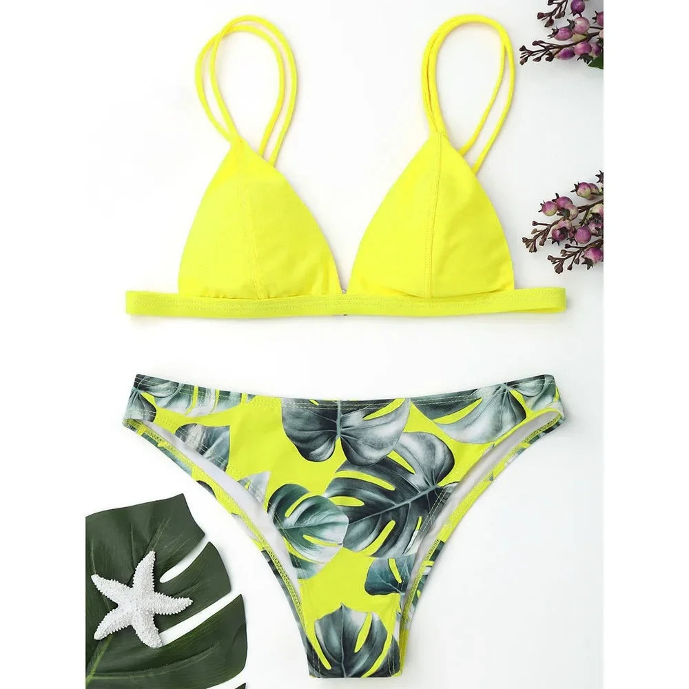 Women's Leaves Print Bikinis Set